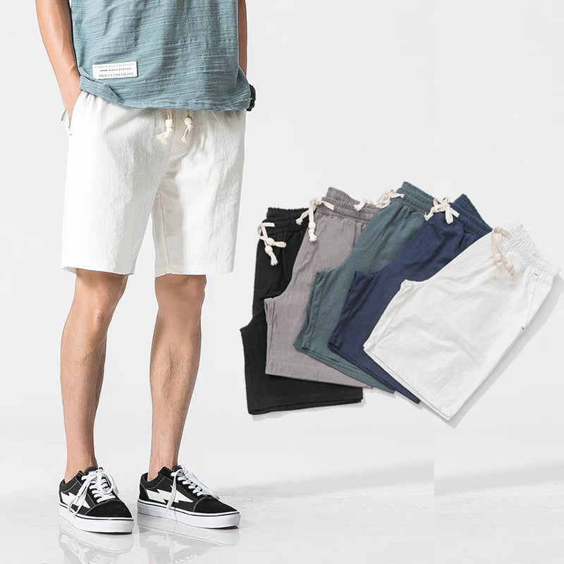 Shorts Men Cotton Linen Casual Shorts Mens Sweat Pants Summer Breathable Comfortable Drawstring Soft Shorts Men Streetwear Pants