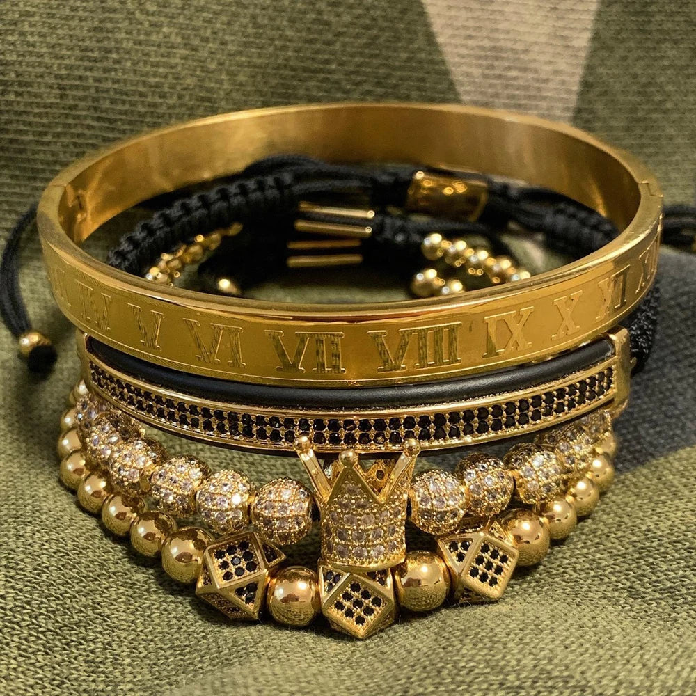 Men Bracelet jewelry 4pcs/set crown charms Macrame beads Bracelets Braiding Man Luxury Jewelry for women bracelet gift