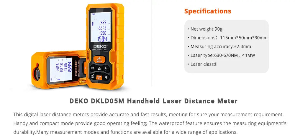 DEKO DKLD05 Handheld Laser Distance Meter 40M 60M 80M 100M Mini Laser Rangefinder Laser Tape Range Finder Diastimeter Measure