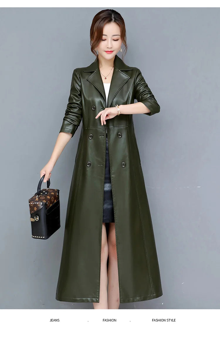 M-7XL New Women Sheepskin Coat Spring Autumn 2025 Fashion Double Breasted Long Jacket Sheep Leather Overcoat Suede Outerwear