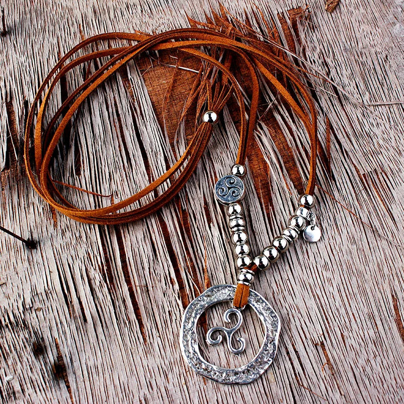 Bohemian Wrap Necklace, Layered Choker, Circle Lariat Y Necklaces, Eternity Necklaces, Hippie Boho Bohemian Minimalist Jewelry