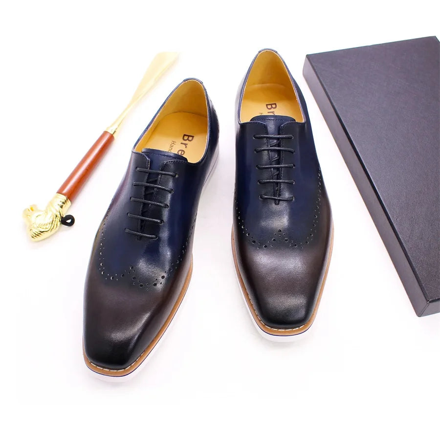 Genuine Leather Men's Casual Shoes Comfortable Lace-Up Brogue Handmade Flat Shoes Office Party Dating Formal Dress Men's Shoes