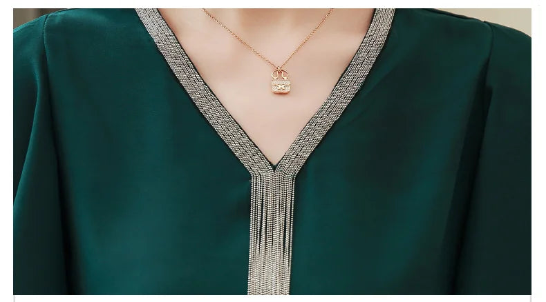 Blusas Blouses Femme Summer Tops Women Blouse Women Blusas Mujer De Moda 2024 Verano Tassel V-Neck Chiffon Blouse Shirt E767