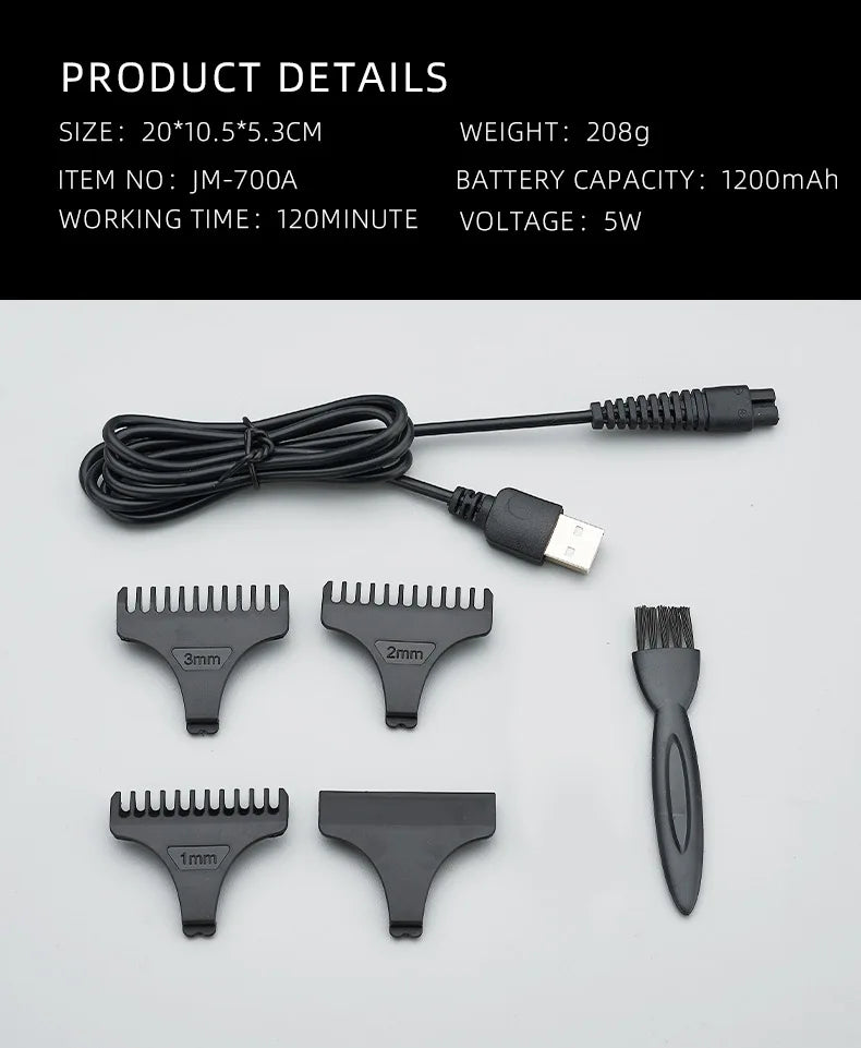 Professional T Bald Head Hair Trimmer Barber Rechargeable Hair Clipper Men Hair Cutting Machine Beard Trimmer 0mm Razor Shaver