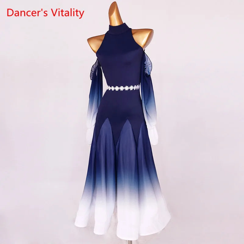 Modern Dance Dress Stand-Up Collar Mesh Sleeve Long Skirt Performance Clothing High-End Custom Child Woman Competition Clothes