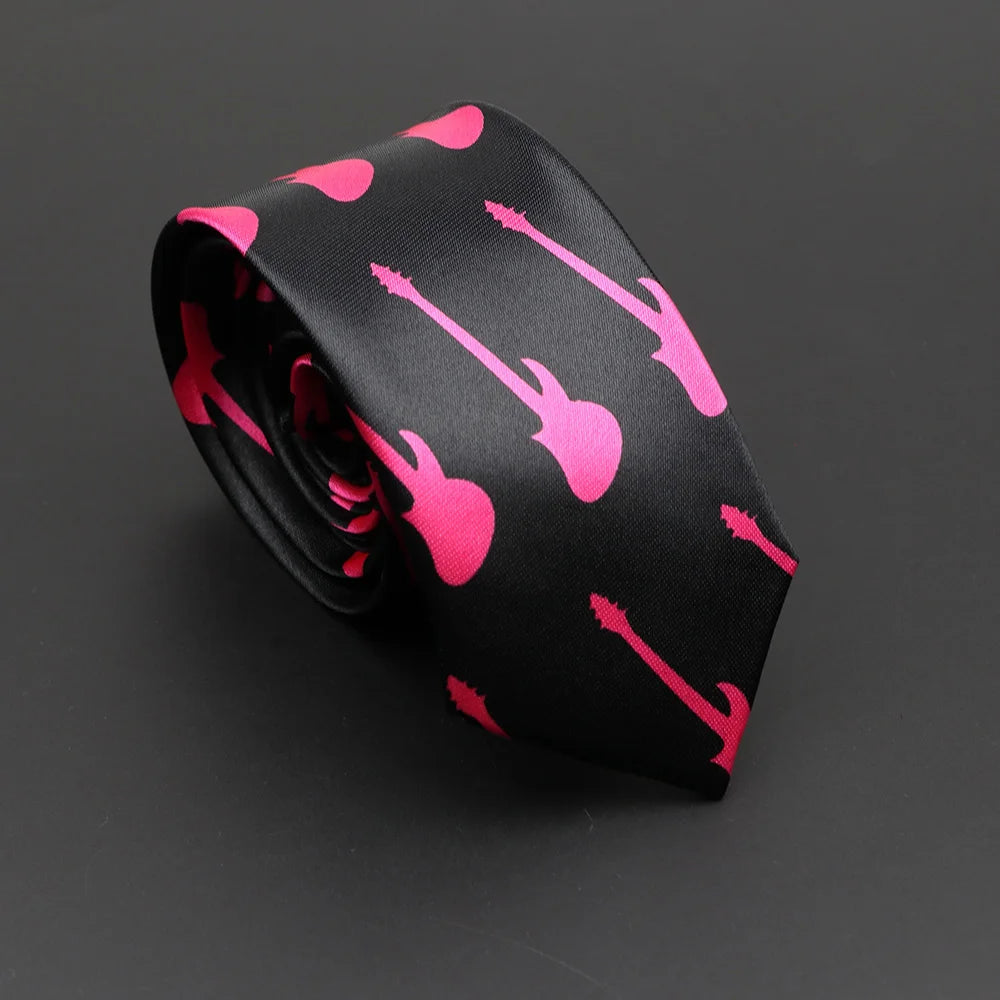 Classic Musical Notes Printed Tie Silky Narrow Neckties Slim Smooth Piano Guitar Necktie Simple Elegant Trendy Unisex Ties Gift