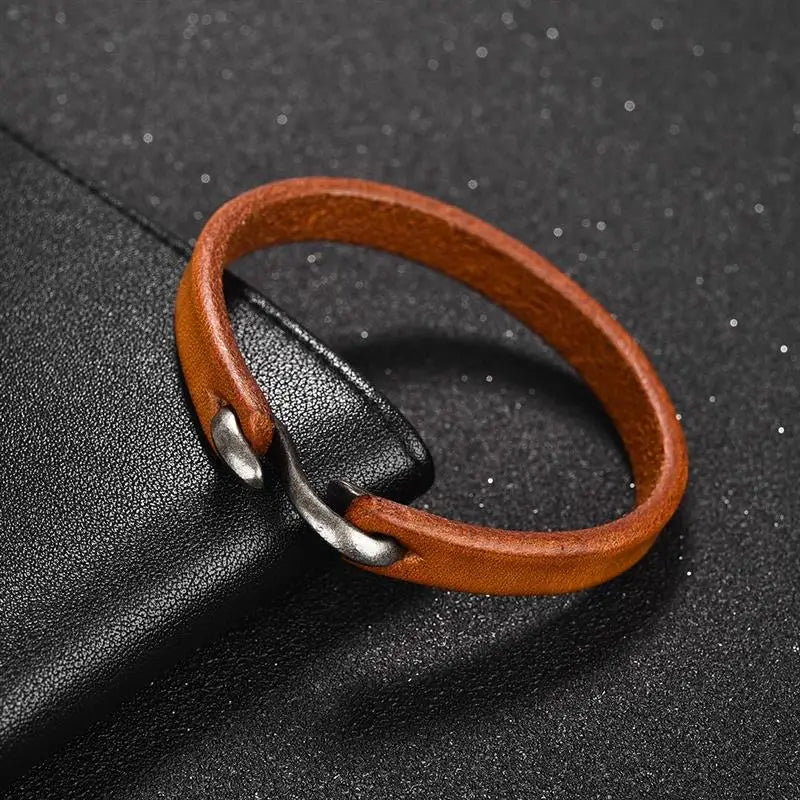 Jiayiqi Men Bracelet Genuine Leather Bangle Retro Cuff Bracelet Classic Hooks Wristband Men Women Jewelry Gifts
