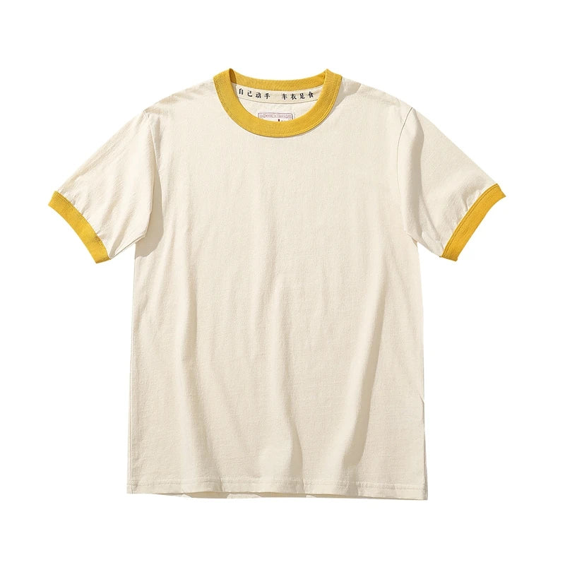 Summer New Couple Beach Tops  Fashion Casual Stitching Color Collar Tee Short Sleeve of Unisex Cotton Comfortable O-Neck T-shirt