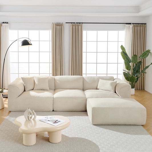 Luxury Living Room L-Shaped Modern Convertible Sofa Set 4-Seater Pure Sponge Seat Cushions Detachable Footstool for Hotel Bed