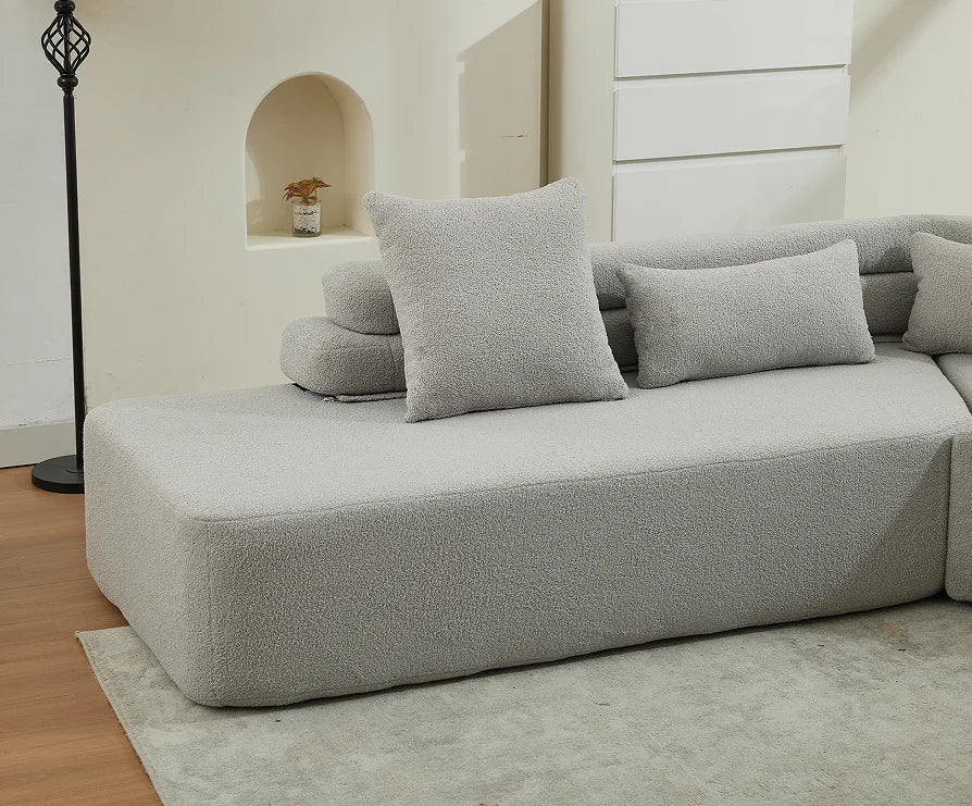 Modern Convertible 4-Seater Modular Sofa Set Apartment & Hotel Use No Assembly Required Boucle Teddy Fabric Upholstered