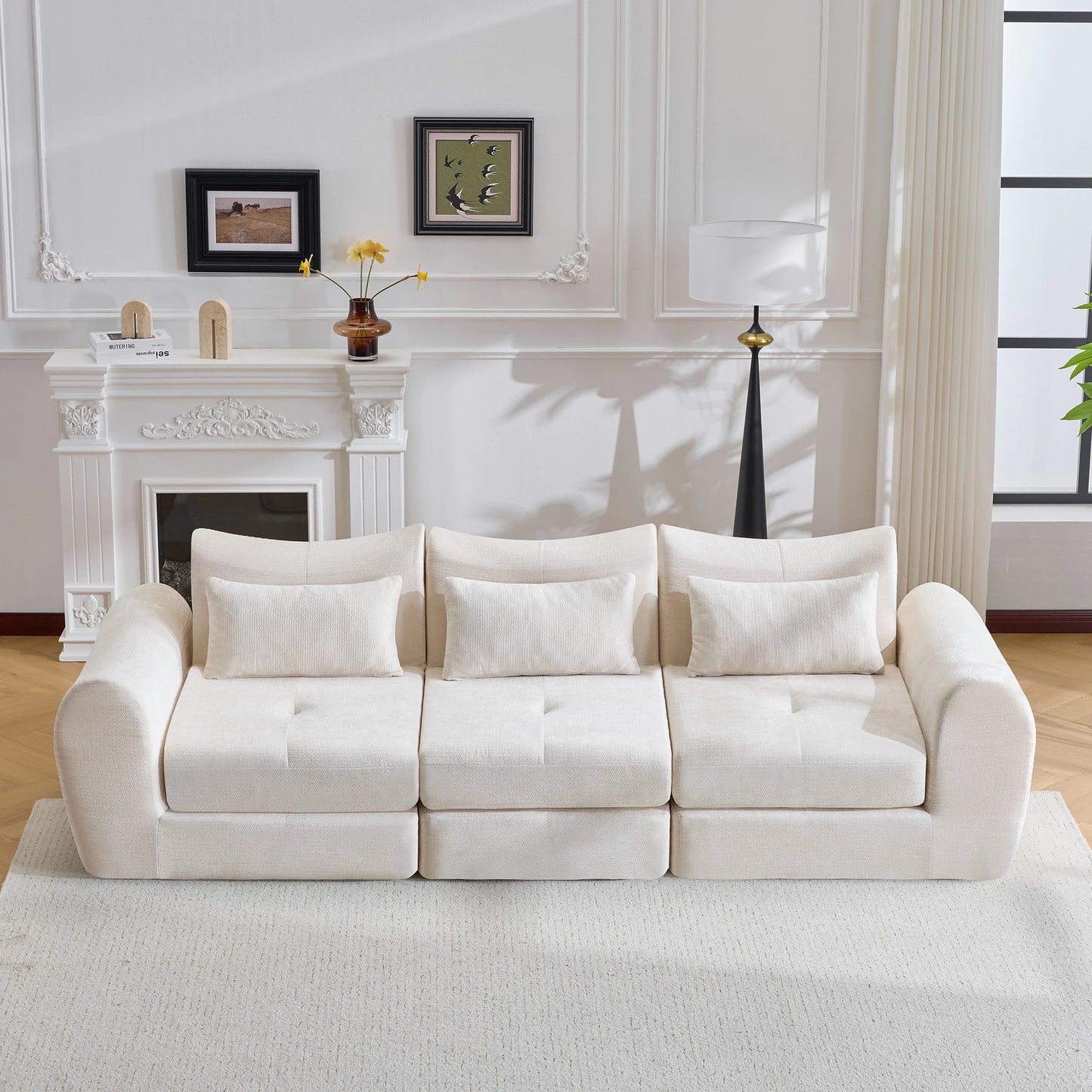 Modular Chenille Square Sofa Set Convertible Folding Sofa Bed Sectional Cushioned Sofa for Apartment & Hotel Living Rooms