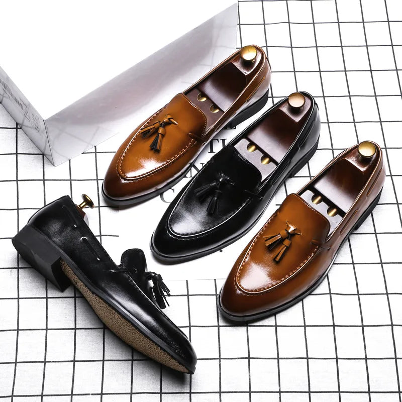 New Men Tassel Loafers Leather Formal Shoes Elegant Dress Shoe Simple Slip On Man Casual Footwear Zapato Hombre
