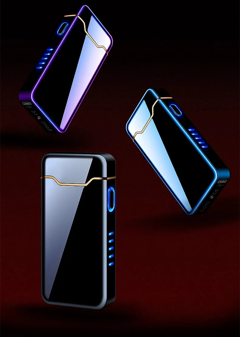New Ignition Arc USB Electric Lighter Metal Rechargeable Cigar Lighter Battery Display Big Flame Lighter Gift