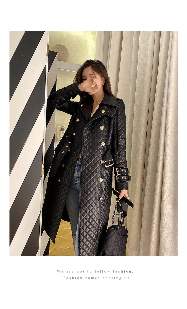 Tajiyane Women's Trench Coats Autumn Spring 100% Genuine Leather Jackets Fashion Sheepskin Coat with Belt Casaco Feminino Gmm830