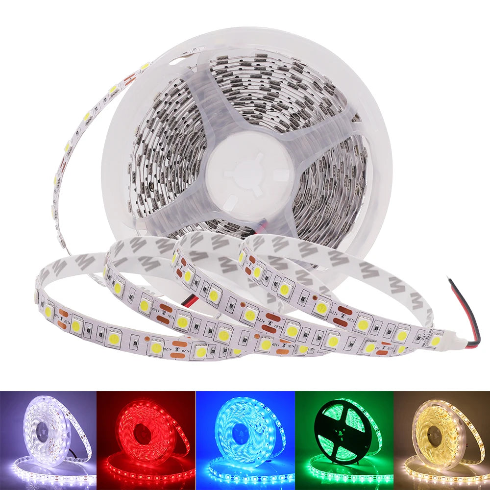 LED Strip 5050 2835 Flexible Home Decoration Lighting 60LEDs/m RGB Waterproof LED Tape Cold Warm White/Blue/Green/Red 5m/lot 12V