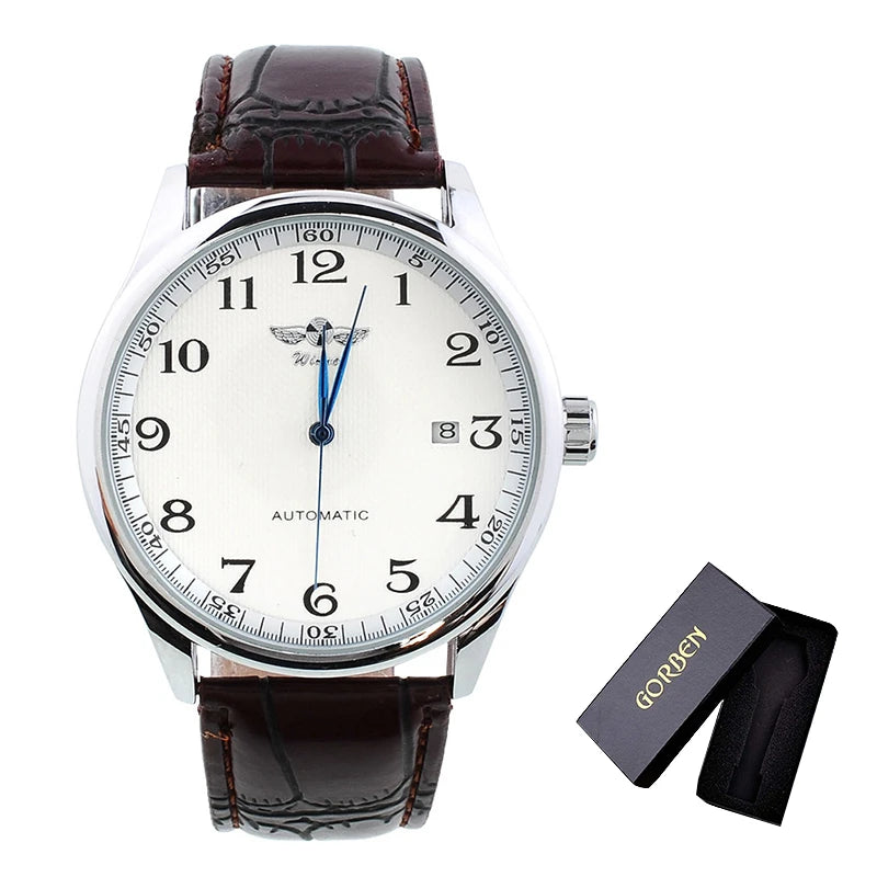Simple Mechanical Wristwatch with Automatic Date Leather Strap 2021 New Dropshipping Best Selling Watch Механические мужские час