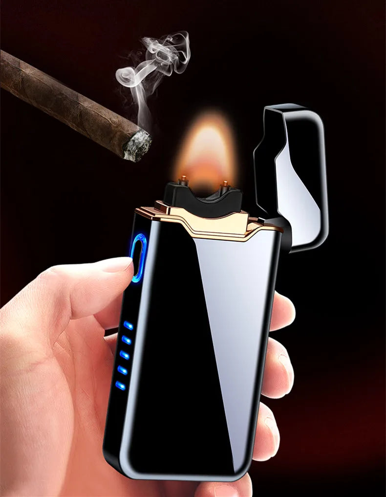 New Ignition Arc USB Electric Lighter Metal Rechargeable Cigar Lighter Battery Display Big Flame Lighter Gift