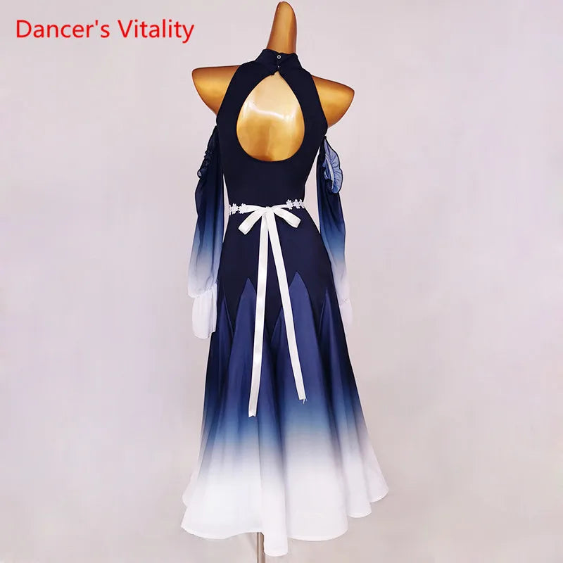 Modern Dance Dress Stand-Up Collar Mesh Sleeve Long Skirt Performance Clothing High-End Custom Child Woman Competition Clothes