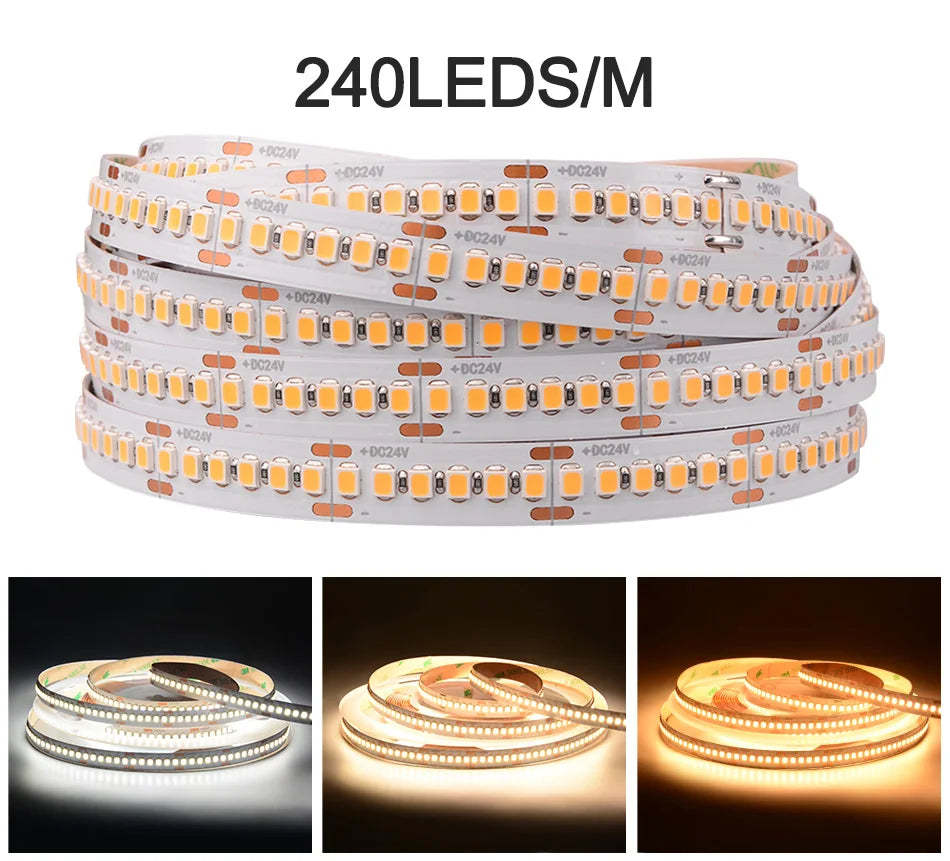 UL Listed 2835 LED Strip Light 120 240 LEDs/m 16.4ft Flexible Ribbon Led Tape RA90 SMD2835 Led Lights 3000K-6000K DC12V 24V
