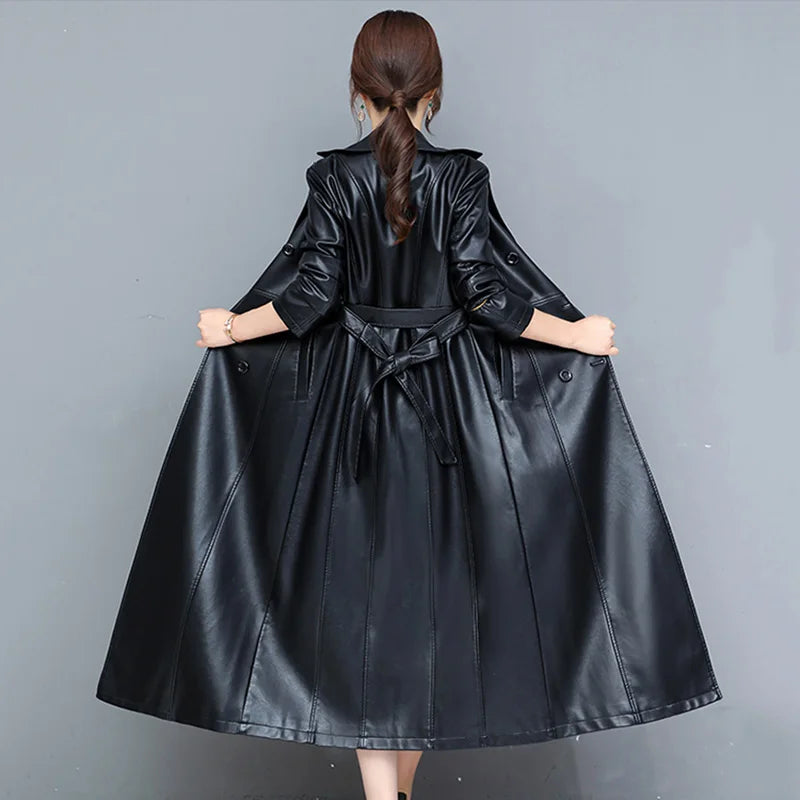 M-7XL New Women Sheepskin Coat Spring Autumn 2025 Fashion Double Breasted Long Jacket Sheep Leather Overcoat Suede Outerwear