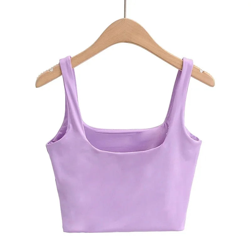 2024 Summer Women Sexy Sleeveless Tops Fashion Short Square Collar Tank Tops 6 Colors