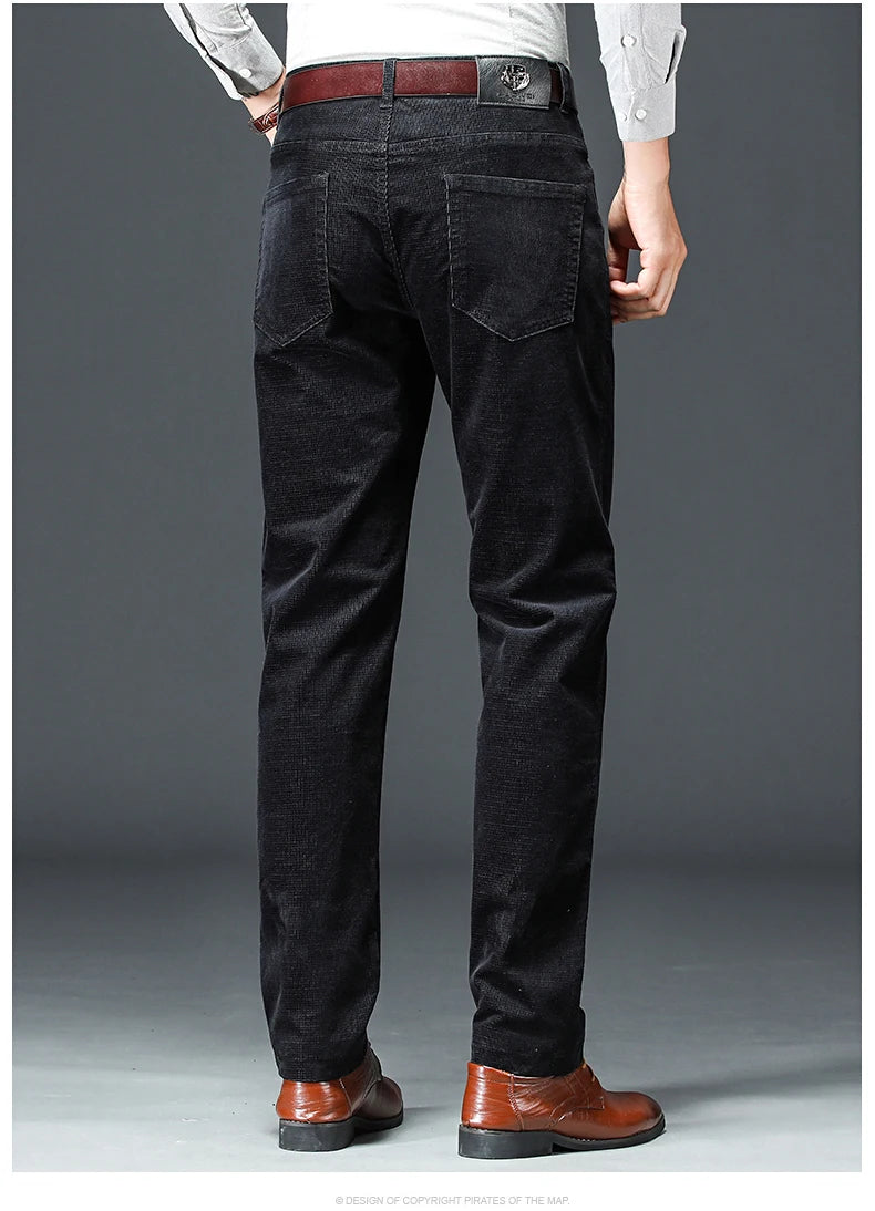 Spring Autumn New Men Pants Corduroy Fabric Comfortable Soft Casual Business Office Male Trousers Khaki Apricot Black Blue