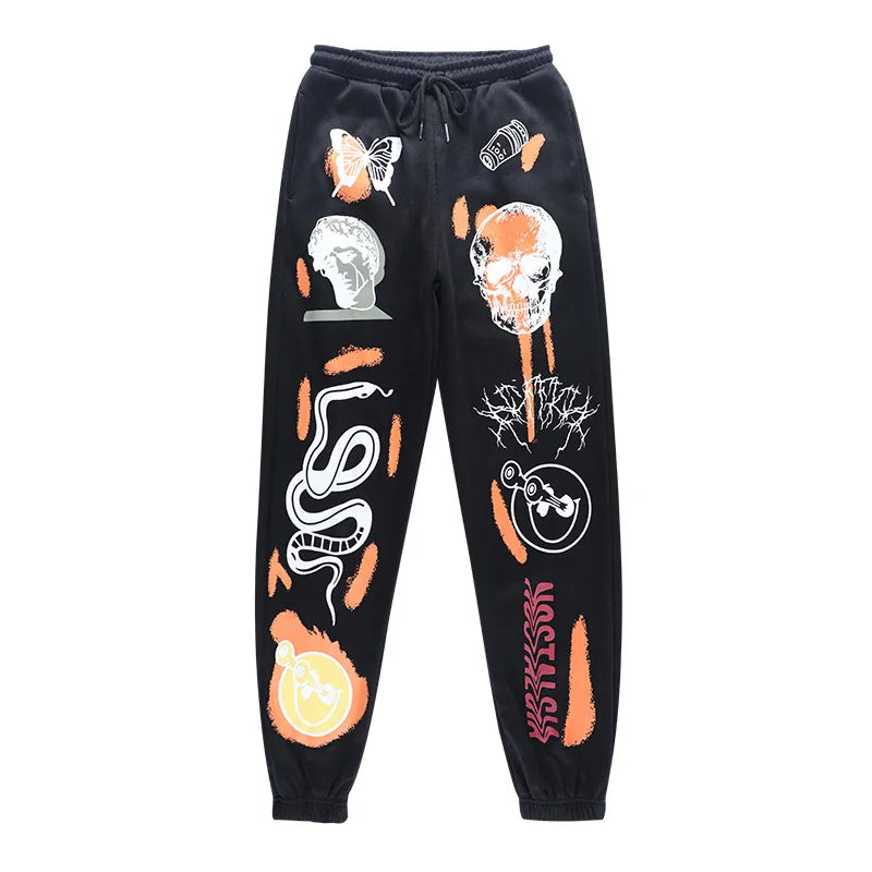 Sweatpants Women Hippie Cartoon Printed Trouser Joggers for Women Drawstring Cargo Pants Streetwear Casual Sweatpant Vamos Todos