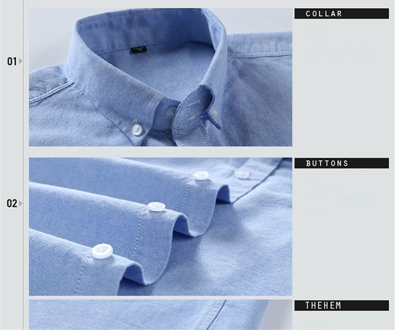 S-6XL Casual Pure Cotton Oxford Mens Shirts Long Sleeve Embroidery Horse Design Regular Fit Fashion Button Man White Dress Shirt