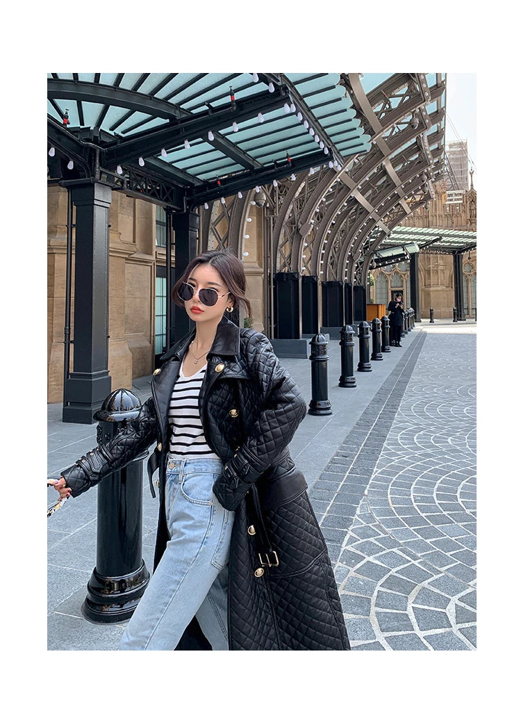 Tajiyane Women's Trench Coats Autumn Spring 100% Genuine Leather Jackets Fashion Sheepskin Coat with Belt Casaco Feminino Gmm830