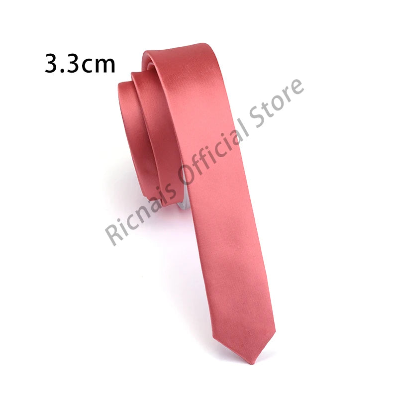 Ricnais Fashion 3.3cm Slim Silk Tie Red Green Solid Skinny Necktie For Men Party Wedding Casual Neck Ties Accessories Gifts