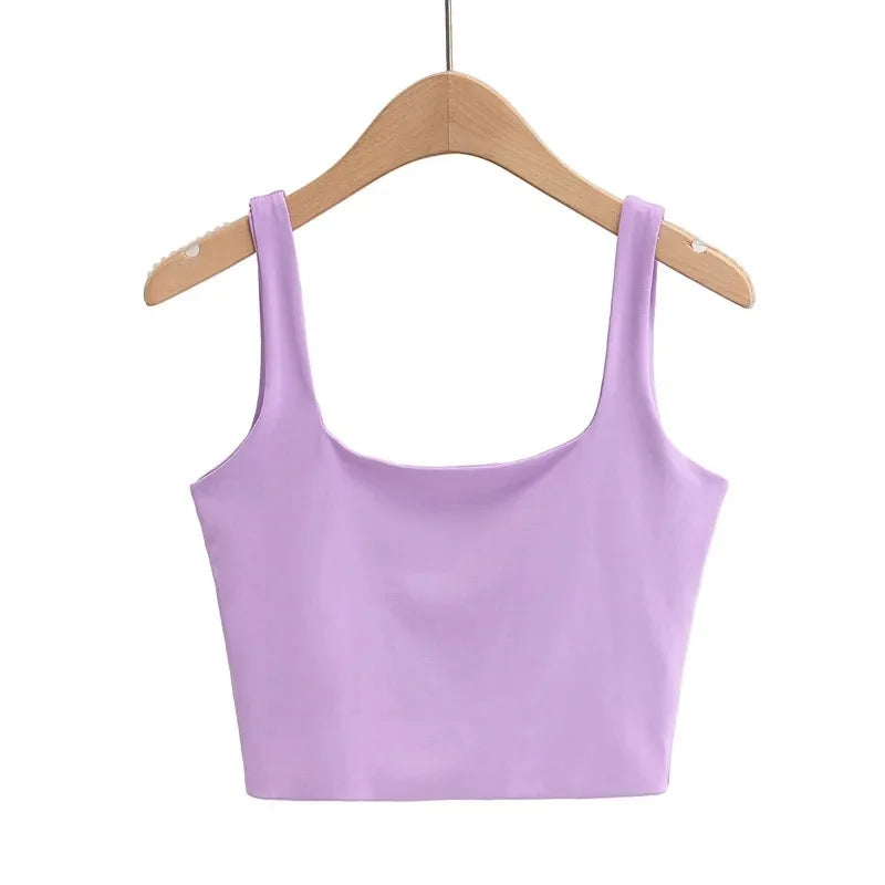 2024 Summer Women Sexy Sleeveless Tops Fashion Short Square Collar Tank Tops 6 Colors