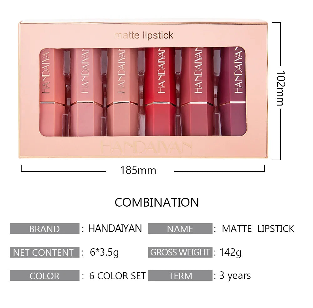 6 Colors Nude Matte Lipstick Waterproof Long Lasting Lip Stick Rose Red Pink Velvet Nonstick cup Lipsticks Makeup Cosmetics