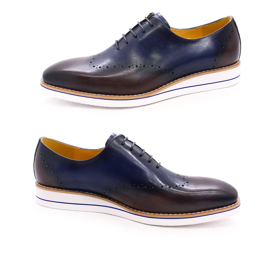 Genuine Leather Men's Casual Shoes Comfortable Lace-Up Brogue Handmade Flat Shoes Office Party Dating Formal Dress Men's Shoes
