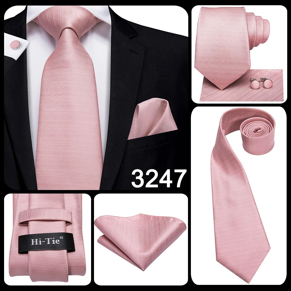 Hi-Tie Silk Men Tie Peach Pink Floral Wedding Necktie for Men Luxury Necktie Handkerchief Cufflink Fashion Design Business
