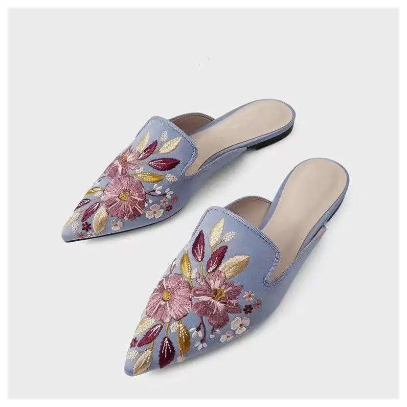 New Women Slippers Pointed Toe Rubber Metal Chains Flat Slide Footwear Fashion Casual Mule Shoes Big Size 41 42 Zapatos De Mujer