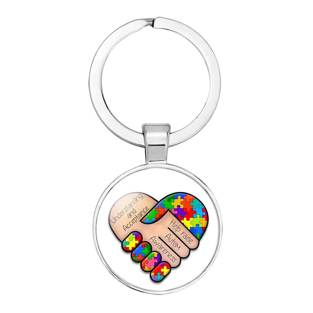 AUTISM Awareness Children Keychain For Boy Girls Glass Pendant Keyring Mom Key chain Accessories Gift