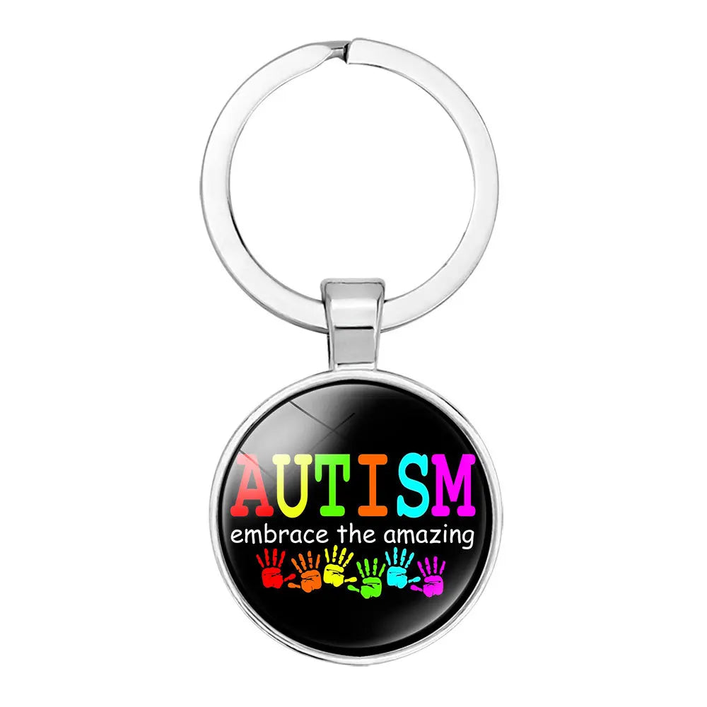 AUTISM Awareness Children Keychain For Boy Girls Glass Pendant Keyring Mom Key chain Accessories Gift