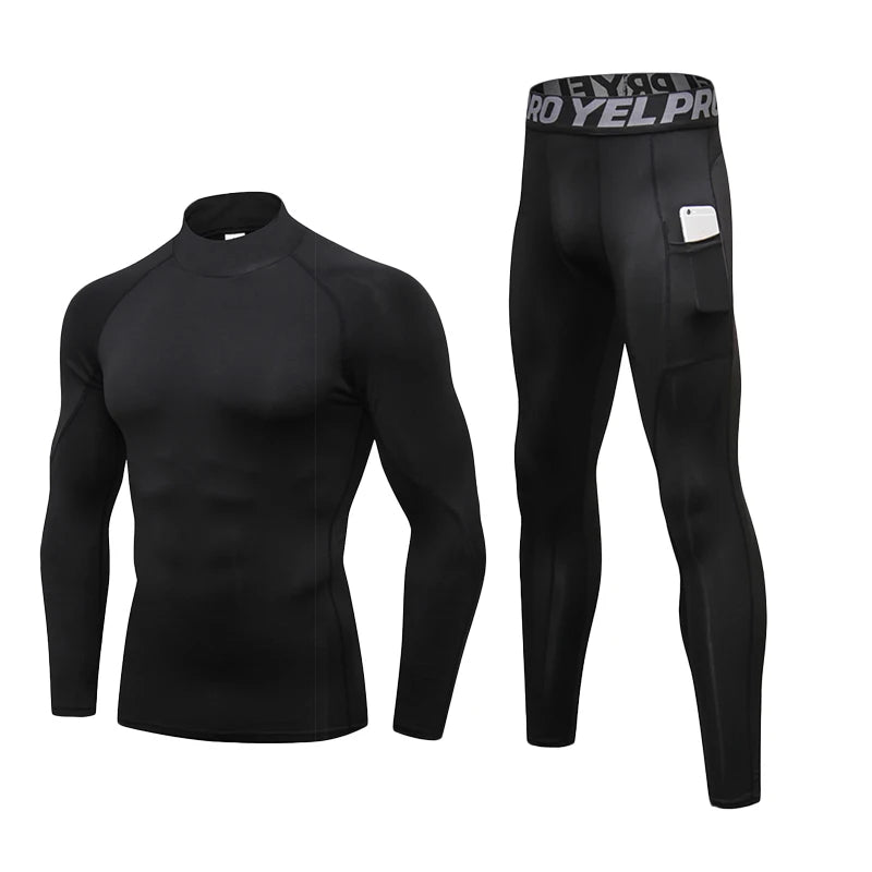 Thermal Underwear Sets Men High Collar Winter Long Johns Thermo Underwear Compression Sweat Quick Drying Thermal Clothing