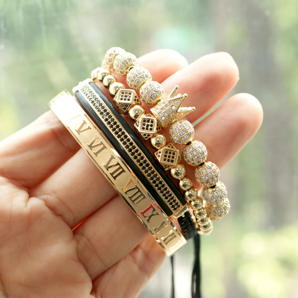 Men Bracelet jewelry 4pcs/set crown charms Macrame beads Bracelets Braiding Man Luxury Jewelry for women bracelet gift