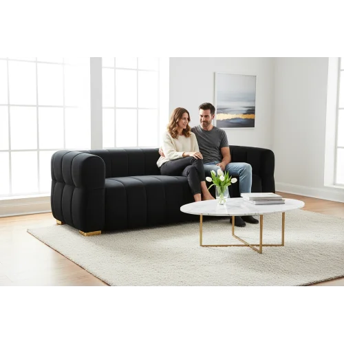 Velvet Convertible Sofa Set with Tufted Low Back Design Modern 3 Seater for Living Rooms 89 Inch Wide Easy Assembly