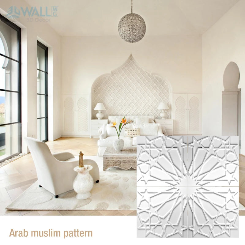 Islamic Mosque Morocco Decor Wall Art Painting Golden 3D Wall Stickers Muslim 3D Wall Panel Bohemia Arab Modern Home Room Decor