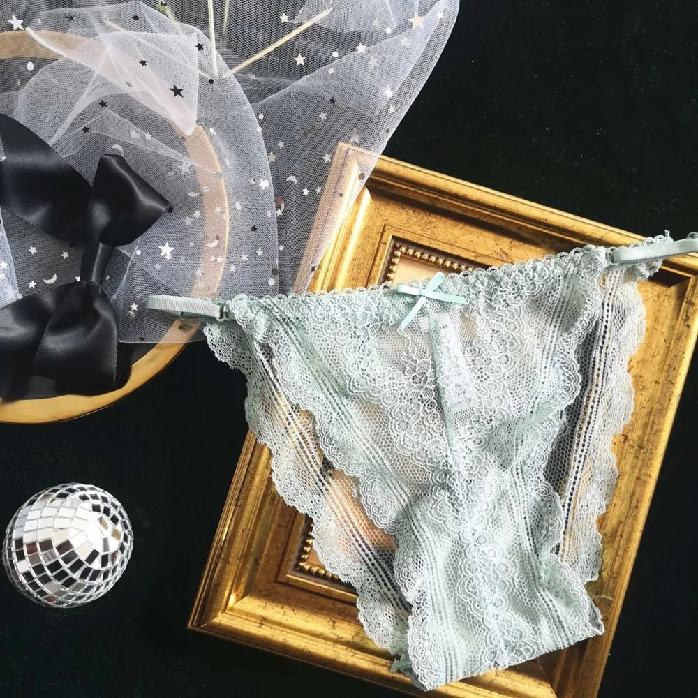 Thong for Women Floral Embroidered Lace Panties Adjustable Belt Underpants Temptation Hollow Out Transparent Seamless G-Strings