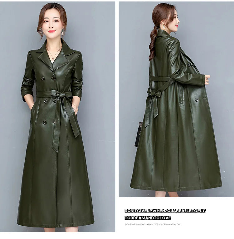 M-7XL New Women Sheepskin Coat Spring Autumn 2025 Fashion Double Breasted Long Jacket Sheep Leather Overcoat Suede Outerwear