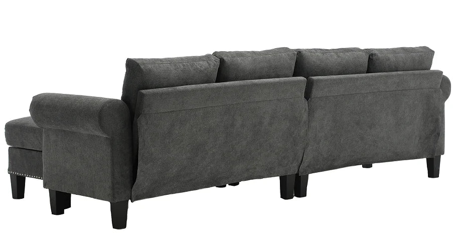 Convertible L-Shaped Sectional Sofa Set with Storage and Sofa Bed Four-Seater Linen Fabric