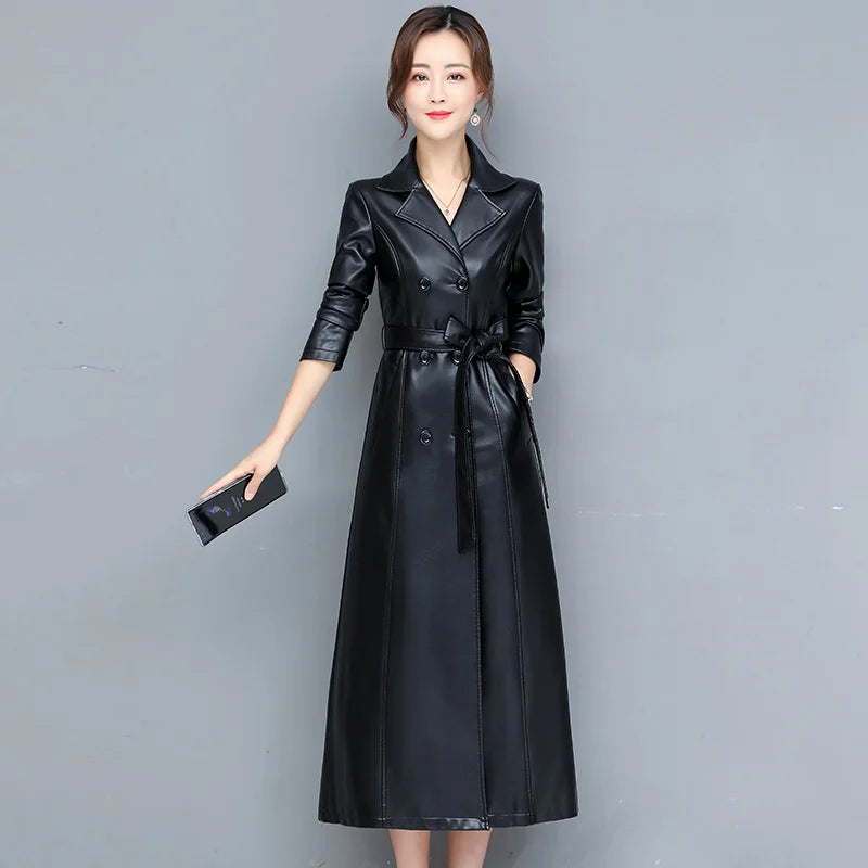 M-7XL New Women Sheepskin Coat Spring Autumn 2025 Fashion Double Breasted Long Jacket Sheep Leather Overcoat Suede Outerwear