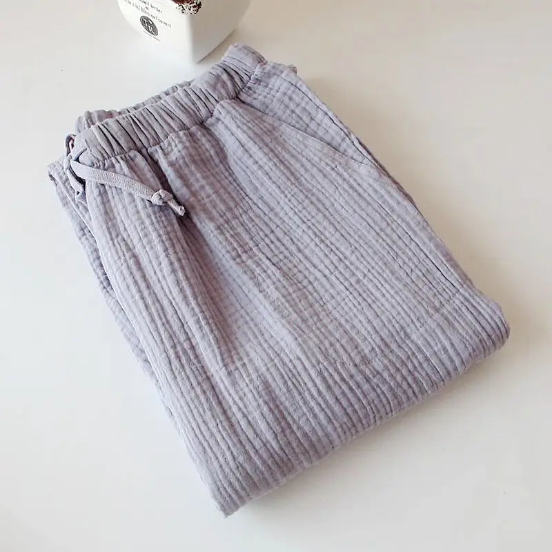 100% Gauze Cotton Home Drawstring Trousers Loose Sleeping Trousers Home Pants For Couples Pajama Pants Sleepwear Women 4 Season