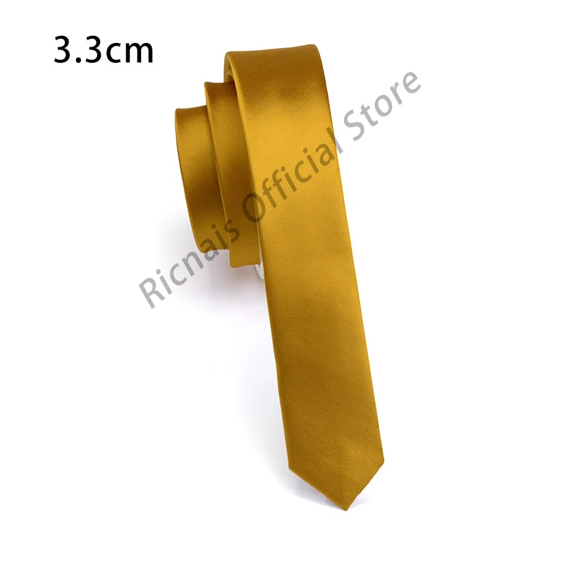 Ricnais Fashion 3.3cm Slim Silk Tie Red Green Solid Skinny Necktie For Men Party Wedding Casual Neck Ties Accessories Gifts