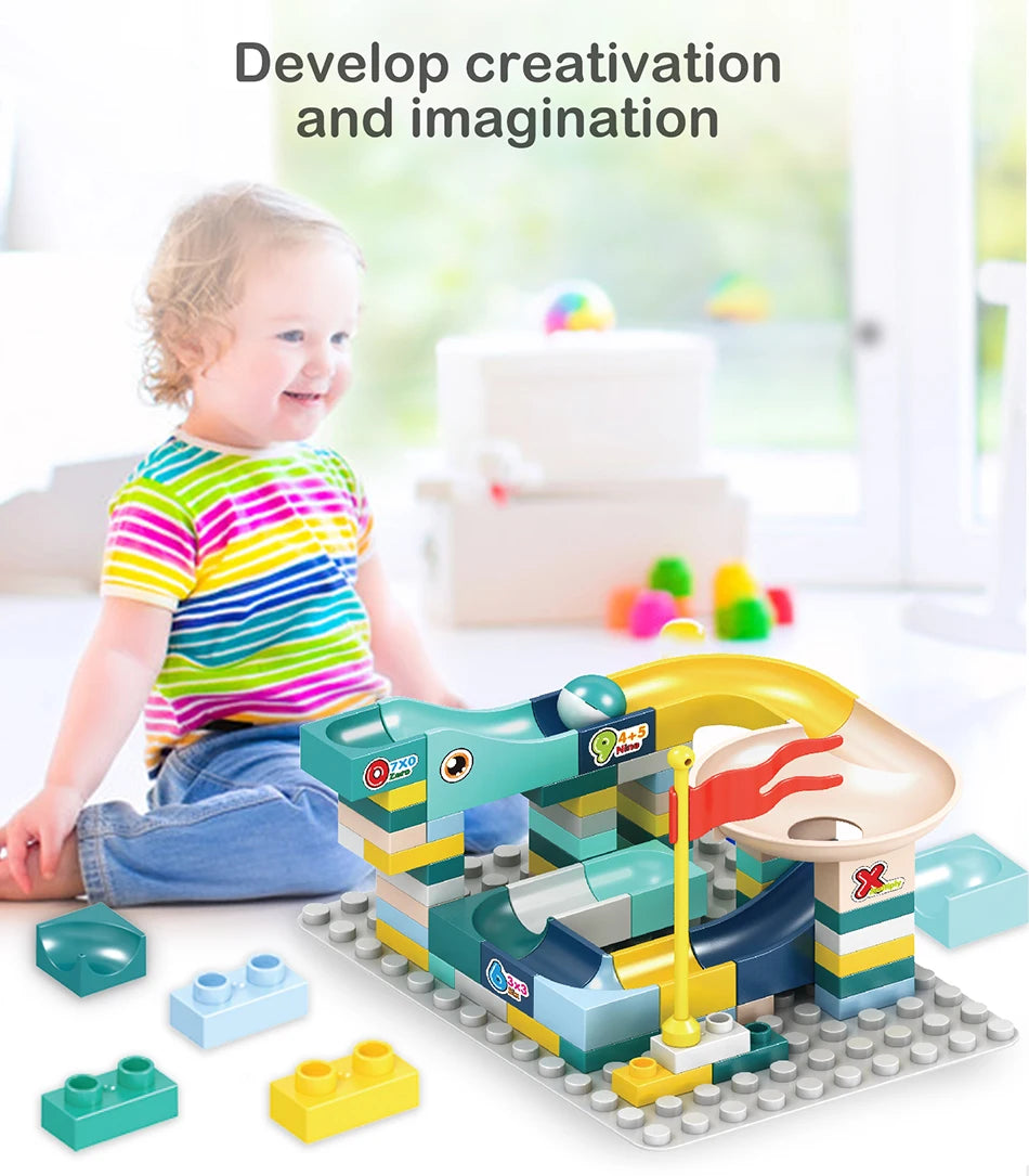 65pcs/set Marble Race Run Block Compatible Duploed Building Blocks Plastic Funnel Slide DIY Assembly Bricks Classic Base Plates