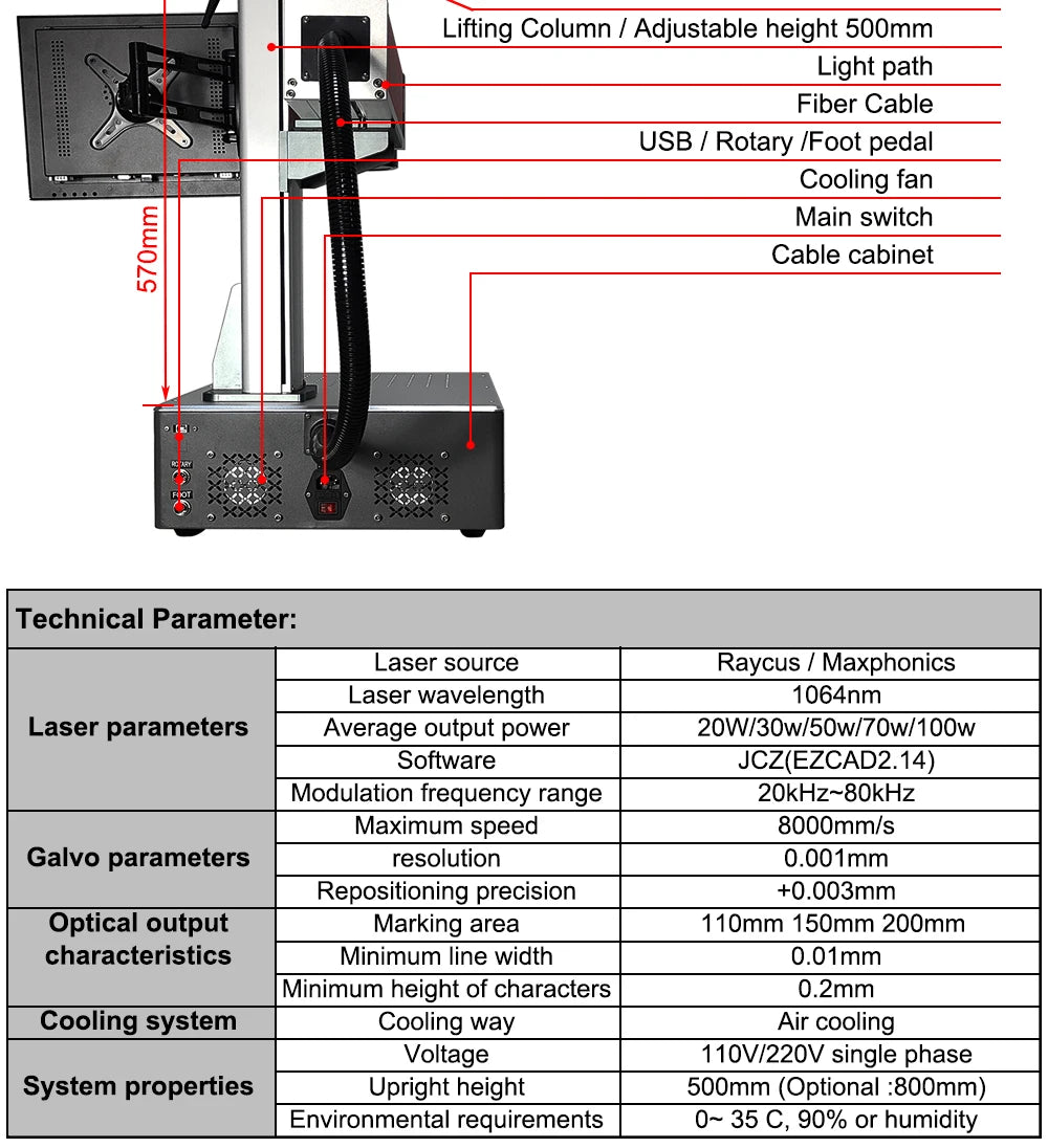 Hunst 30w 50w Fiber Laser Marking Machine Equipped With A PC Computer For Laser Engraving On Metal, Gold And Silver Jewelry
