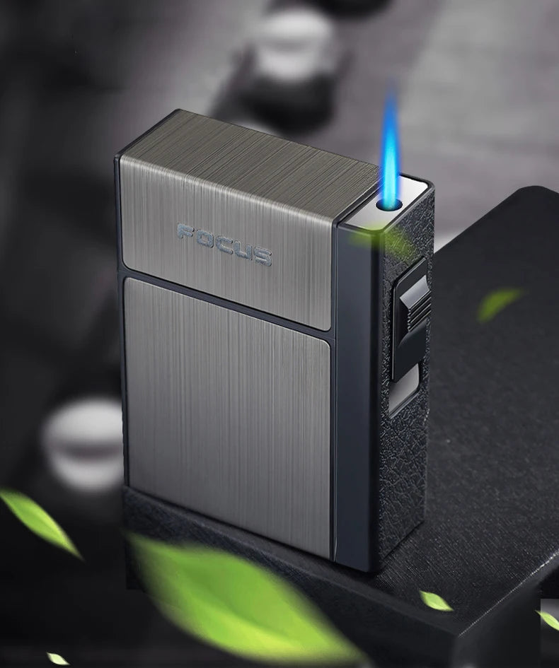 20 Sticks Cigarette Case Metal Lighter Turbo Butane Cigarette Capacity Gas Cigarette Lighter Gadget Lighter Box Men's Gift